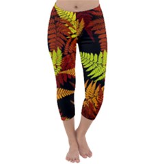 3d Red Abstract Fern Leaf Pattern Capri Winter Leggings 