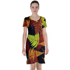 3d Red Abstract Fern Leaf Pattern Short Sleeve Nightdress by Amaryn4rt