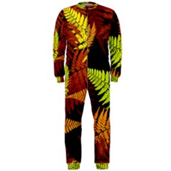 3d Red Abstract Fern Leaf Pattern Onepiece Jumpsuit (men)  by Amaryn4rt