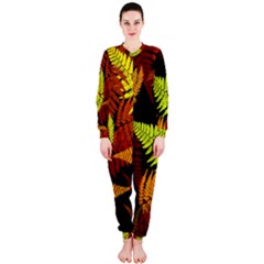 3d Red Abstract Fern Leaf Pattern Onepiece Jumpsuit (ladies) 