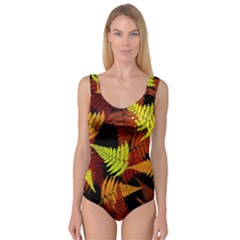 3d Red Abstract Fern Leaf Pattern Princess Tank Leotard  by Amaryn4rt