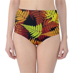 3d Red Abstract Fern Leaf Pattern High-waist Bikini Bottoms by Amaryn4rt