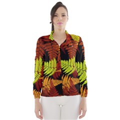 3d Red Abstract Fern Leaf Pattern Wind Breaker (women)