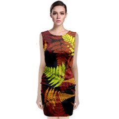 3d Red Abstract Fern Leaf Pattern Classic Sleeveless Midi Dress by Amaryn4rt