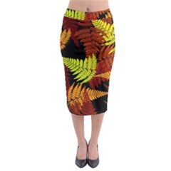 3d Red Abstract Fern Leaf Pattern Midi Pencil Skirt