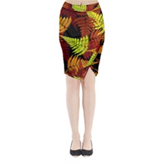 3d Red Abstract Fern Leaf Pattern Midi Wrap Pencil Skirt by Amaryn4rt