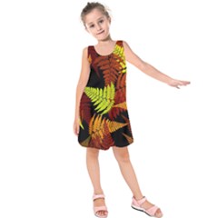 3d Red Abstract Fern Leaf Pattern Kids  Sleeveless Dress