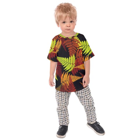 3d Red Abstract Fern Leaf Pattern Kids  Raglan Tee by Amaryn4rt