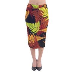 3d Red Abstract Fern Leaf Pattern Velvet Midi Pencil Skirt