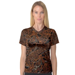 Art Traditional Indonesian Batik Pattern Women s V-neck Sport Mesh Tee