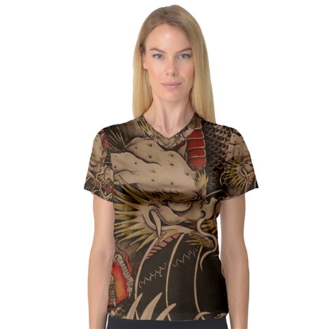 Chinese Dragon Women s V-neck Sport Mesh Tee by Amaryn4rt