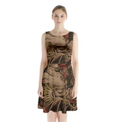 Chinese Dragon Sleeveless Chiffon Waist Tie Dress