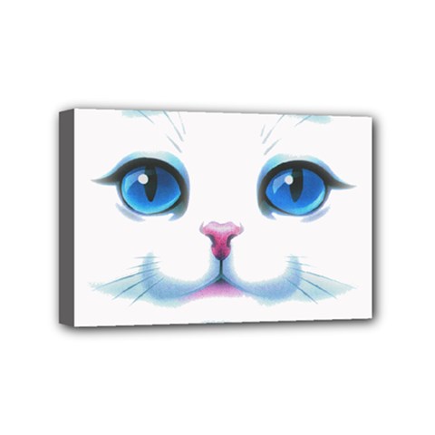 Cute White Cat Blue Eyes Face Mini Canvas 6  X 4 