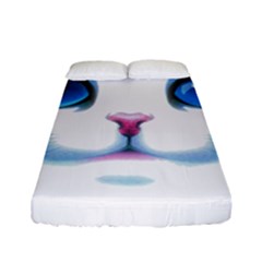 Cute White Cat Blue Eyes Face Fitted Sheet (full/ Double Size)