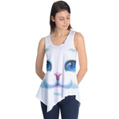 Cute White Cat Blue Eyes Face Sleeveless Tunic