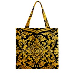 Flower Pattern In Traditional Thai Style Art Painting On Window Of The Temple Zipper Grocery Tote Bag by Amaryn4rt