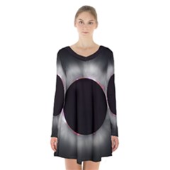 Solar Eclipse Long Sleeve Velvet V-neck Dress by Amaryn4rt