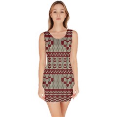 Stitched Seamless Pattern With Silhouette Of Heart Sleeveless Bodycon Dress by Amaryn4rt