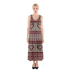 Stitched Seamless Pattern With Silhouette Of Heart Sleeveless Maxi Dress by Amaryn4rt