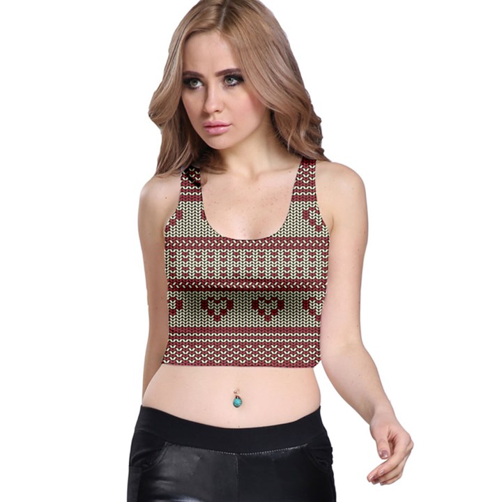 Stitched Seamless Pattern With Silhouette Of Heart Racer Back Crop Top