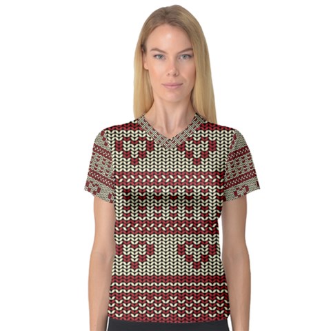 Stitched Seamless Pattern With Silhouette Of Heart Women s V-neck Sport Mesh Tee by Amaryn4rt