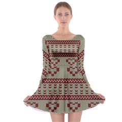 Stitched Seamless Pattern With Silhouette Of Heart Long Sleeve Skater Dress by Amaryn4rt