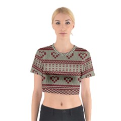 Stitched Seamless Pattern With Silhouette Of Heart Cotton Crop Top by Amaryn4rt