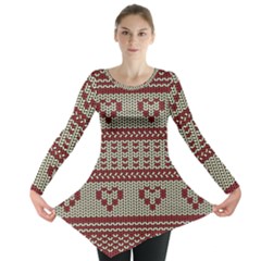 Stitched Seamless Pattern With Silhouette Of Heart Long Sleeve Tunic  by Amaryn4rt