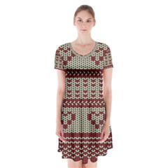 Stitched Seamless Pattern With Silhouette Of Heart Short Sleeve V-neck Flare Dress by Amaryn4rt