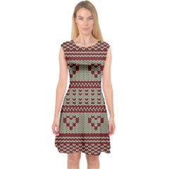 Stitched Seamless Pattern With Silhouette Of Heart Capsleeve Midi Dress by Amaryn4rt