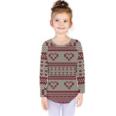 Stitched Seamless Pattern With Silhouette Of Heart Kids  Long Sleeve Tee