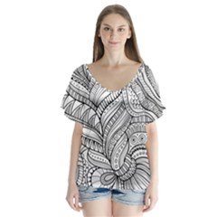 Zentangle Art Patterns Flutter Sleeve Top