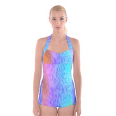 Abstract Color Pattern Textures Colouring Boyleg Halter Swimsuit  by Simbadda