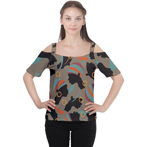 African Women Ethnic Pattern Women s Cutout Shoulder Tee by Simbadda