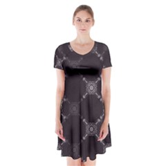 Abstract Seamless Pattern Short Sleeve V-neck Flare Dress