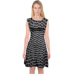 Black White Crocodile Background Capsleeve Midi Dress