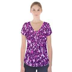 Chic Camouflage Colorful Background Short Sleeve Front Detail Top by Simbadda