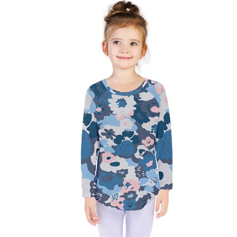 Fabric Wildflower Bluebird Kids  Long Sleeve Tee by Simbadda