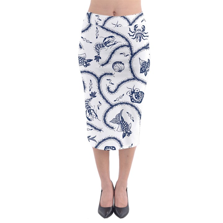 Fish Pattern Midi Pencil Skirt