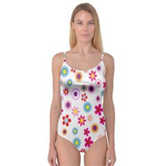 Colorful Floral Flowers Pattern Camisole Leotard 