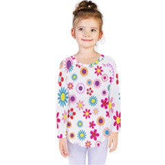 Colorful Floral Flowers Pattern Kids  Long Sleeve Tee