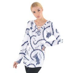 Fish Pattern Women s Tie Up Tee