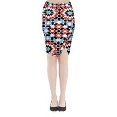 Morrocan Fez Pattern Arabic Geometrical Midi Wrap Pencil Skirt by Simbadda