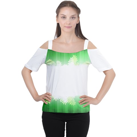 Green Floral Stripe Background Women s Cutout Shoulder Tee by Simbadda