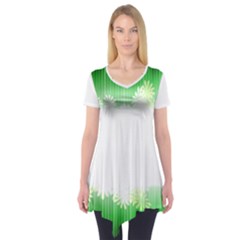 Green Floral Stripe Background Short Sleeve Tunic 