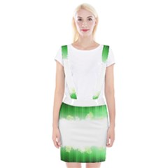 Green Floral Stripe Background Suspender Skirt