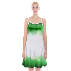 Green Floral Stripe Background Spaghetti Strap Velvet Dress