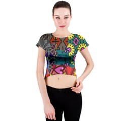 Patchwork Collage Crew Neck Crop Top