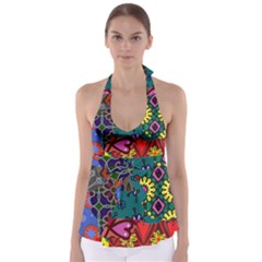 Patchwork Collage Babydoll Tankini Top