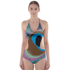 Peacock Feather Lines Background Cut-out One Piece Swimsuit